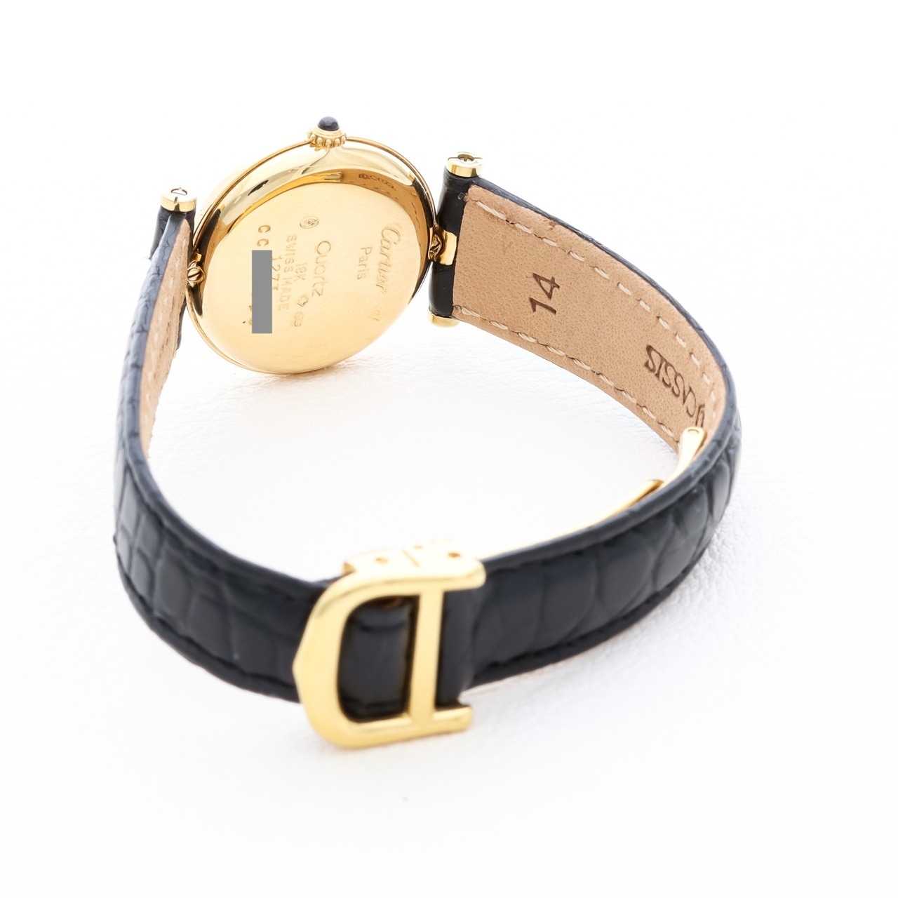 カルティエ ヴァンドーム 黒文字盤 金無垢  レザー
