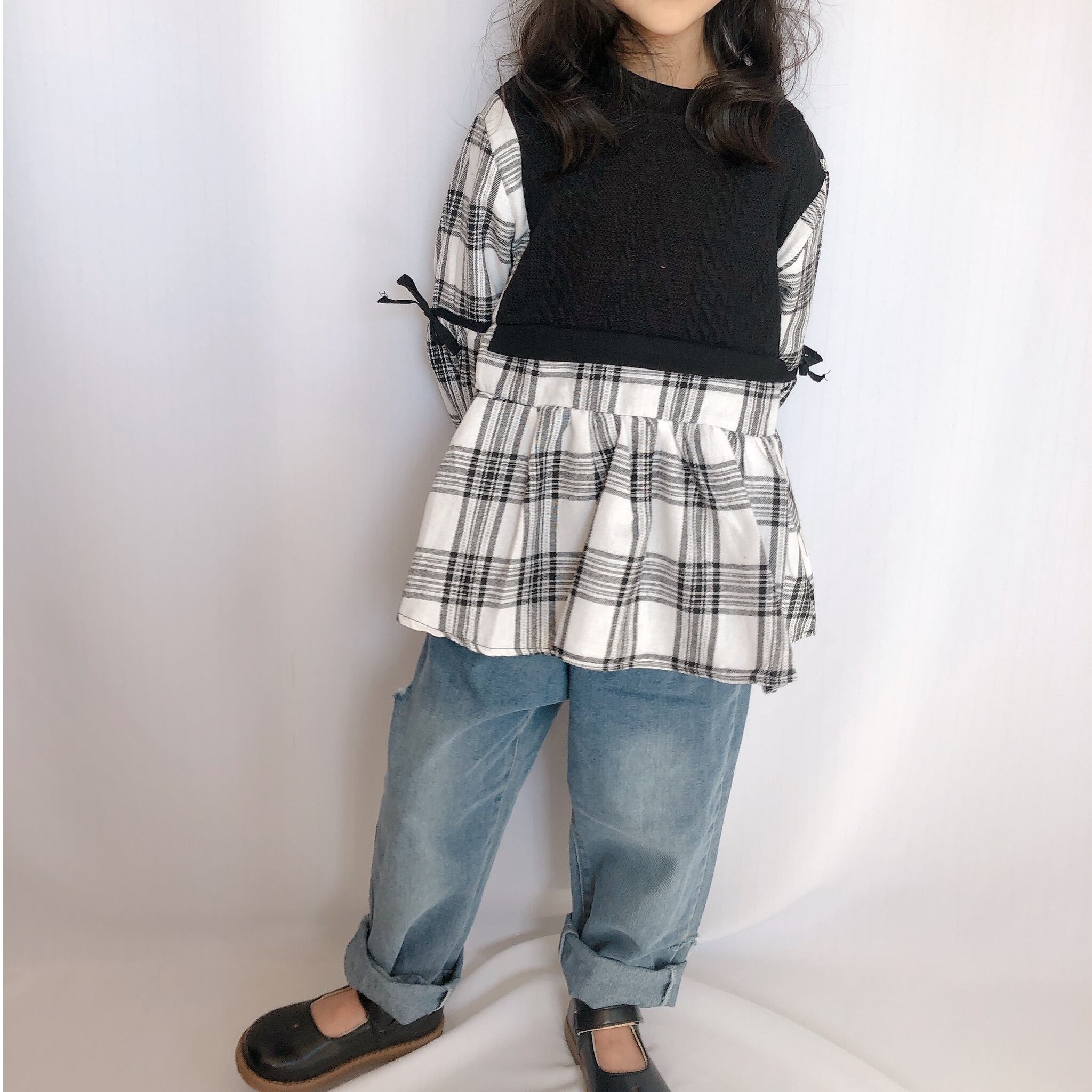即納 チェックチュニック 9 15 長袖チュニック 韓国子供服 プチプラ海外子供服 プチプラ海外子供服 Shiny 姉妹コーデ 可愛い女の子ファッション通販