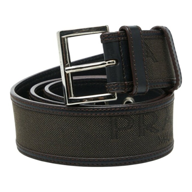 プラダ ロゴベルト ブラウン キャンバス レザー レディース PRADA 【中古】