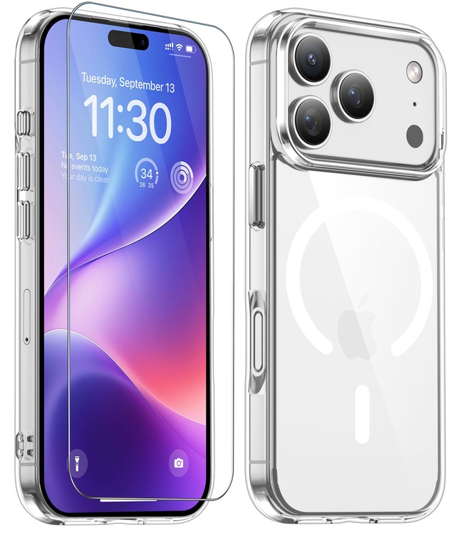 iPhone 17 Pro 用 ケース Magsafe対応 クリア 米軍MIL規格 耐衝撃 黄変防止 ガラスフィルム付き