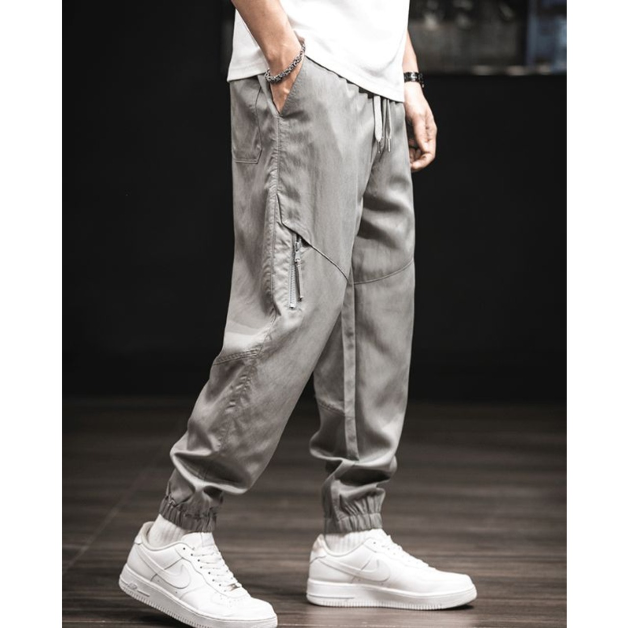 multi-pocket tapered nylon jogger pants ◇2color H0345
