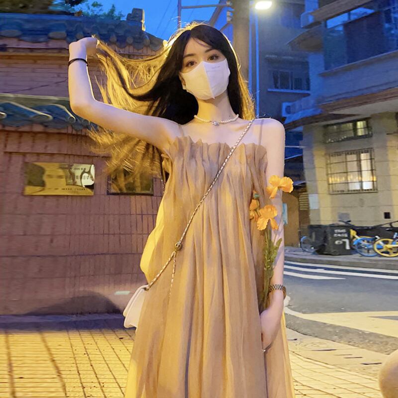 トップス ドレス サマー薄手ロングスカート 大人ガーリー スウィート キュート カジュアル 夏物 試着室17567509186