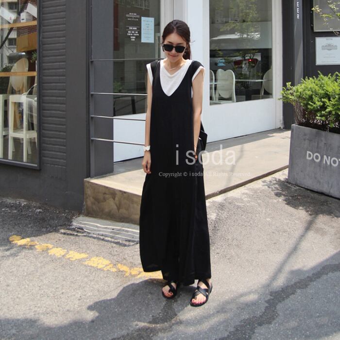 黒 Vサロペット ロング丈 黒 Vサロペット ロング丈