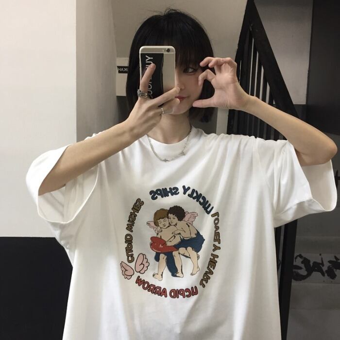 サマールーズスタイルレディースカジュアルTシャツ スタンダードプリントトップス レトロ 夏物 ケッペル55098975230