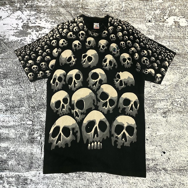 90s LIQUID BLUE スカル 総柄 tシャツ L 1992 リキッドブルー ドクロ 