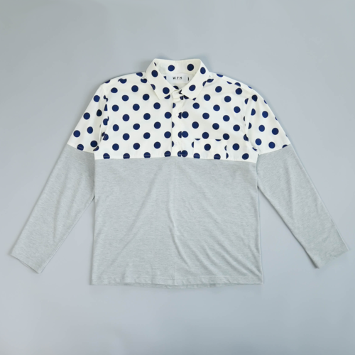 WFH Jammies White Dot Shirt x Gray Long T-shirt (Top Only)