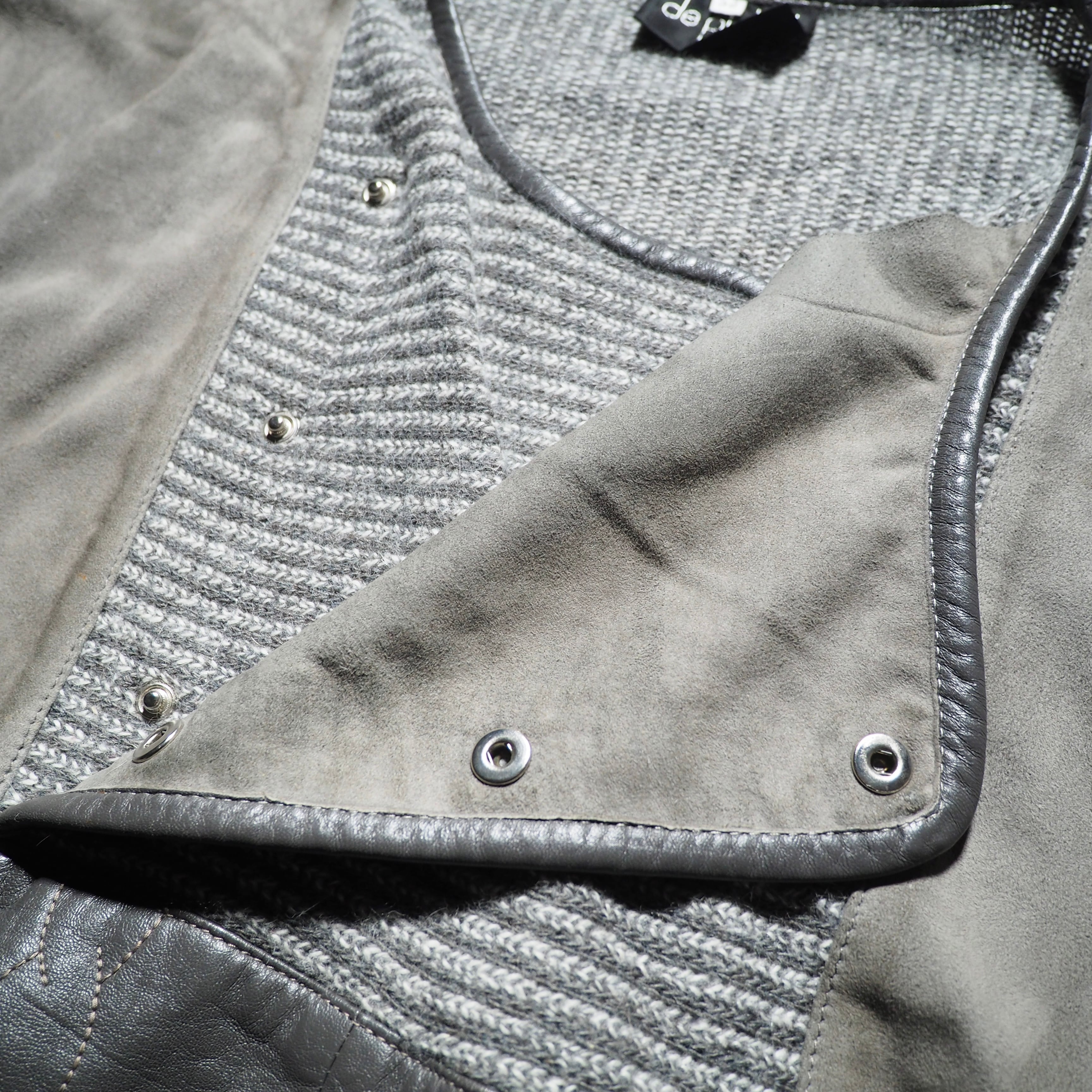 1980 - 90s " 変形 - Deformation " suede leather  switching vintage loose knit (made in Italy)