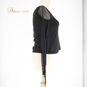 社交ダンス 衣装 スタンダード トップス レッスンウェア オールシーズン Create-Sun クリエイトサン ブラック系 ヒョウ柄 フリンジ アシンメトリー スリーブ デザイン 伸縮性 おしゃれ ダンス衣装 レッスン トップス レディース 人気 シーズン問わず 洗練された スタイリッシュ トレンド 衣装 アクセント 柄物