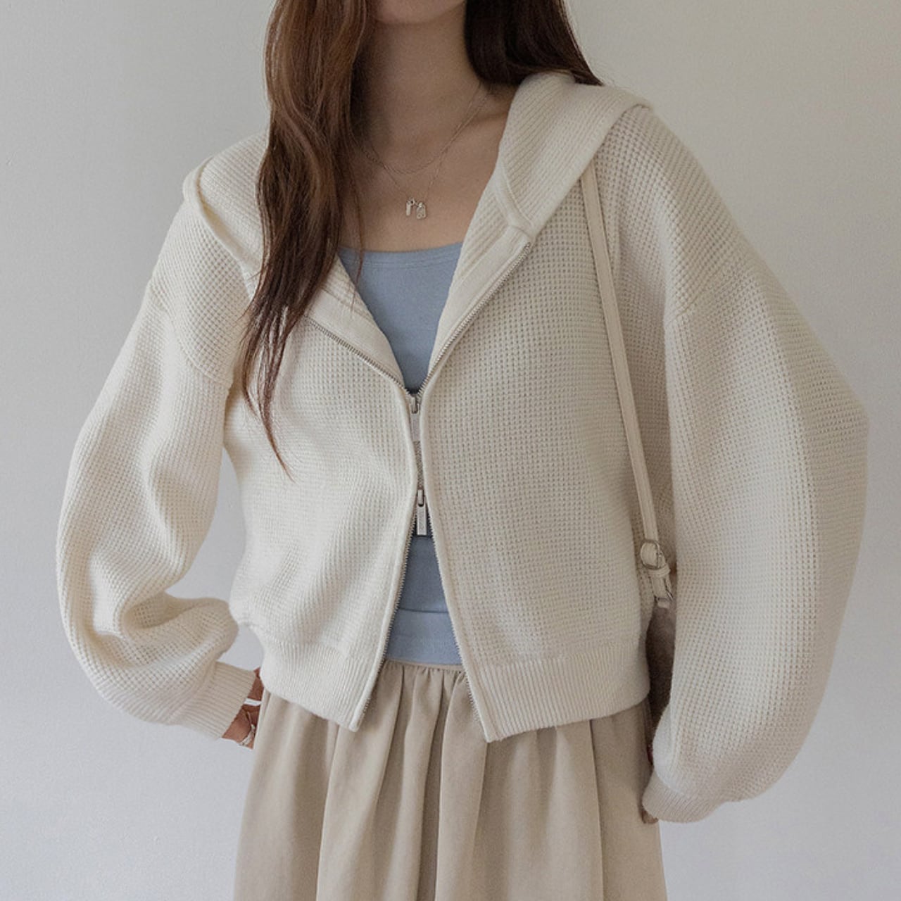 ボリュームスリーブショートジップフーディー (3color) 3595