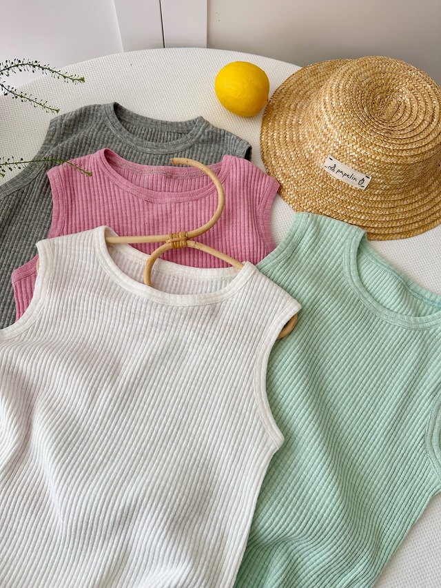 【KID】シャインバイブシンプルリブノースリーブTシャツ - 10
