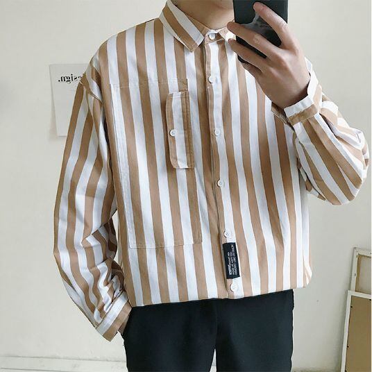 全2色 シャツ ワイシャツ ストライプ オフィス カジュアル 大人