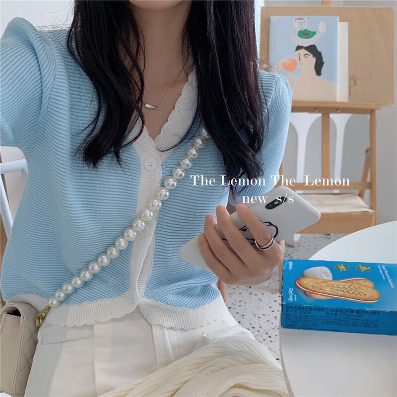 カラーセーター レディースサマースタイル薄手ストライプクロップトップ トップス 夏物 ビッグFスモールZ韓国45740602510