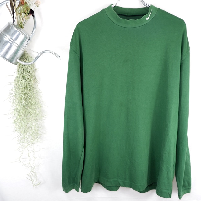 [L] NIKE Green Mockneck L/S Tee | ナイキ 緑 モックネック ロングTシャツ