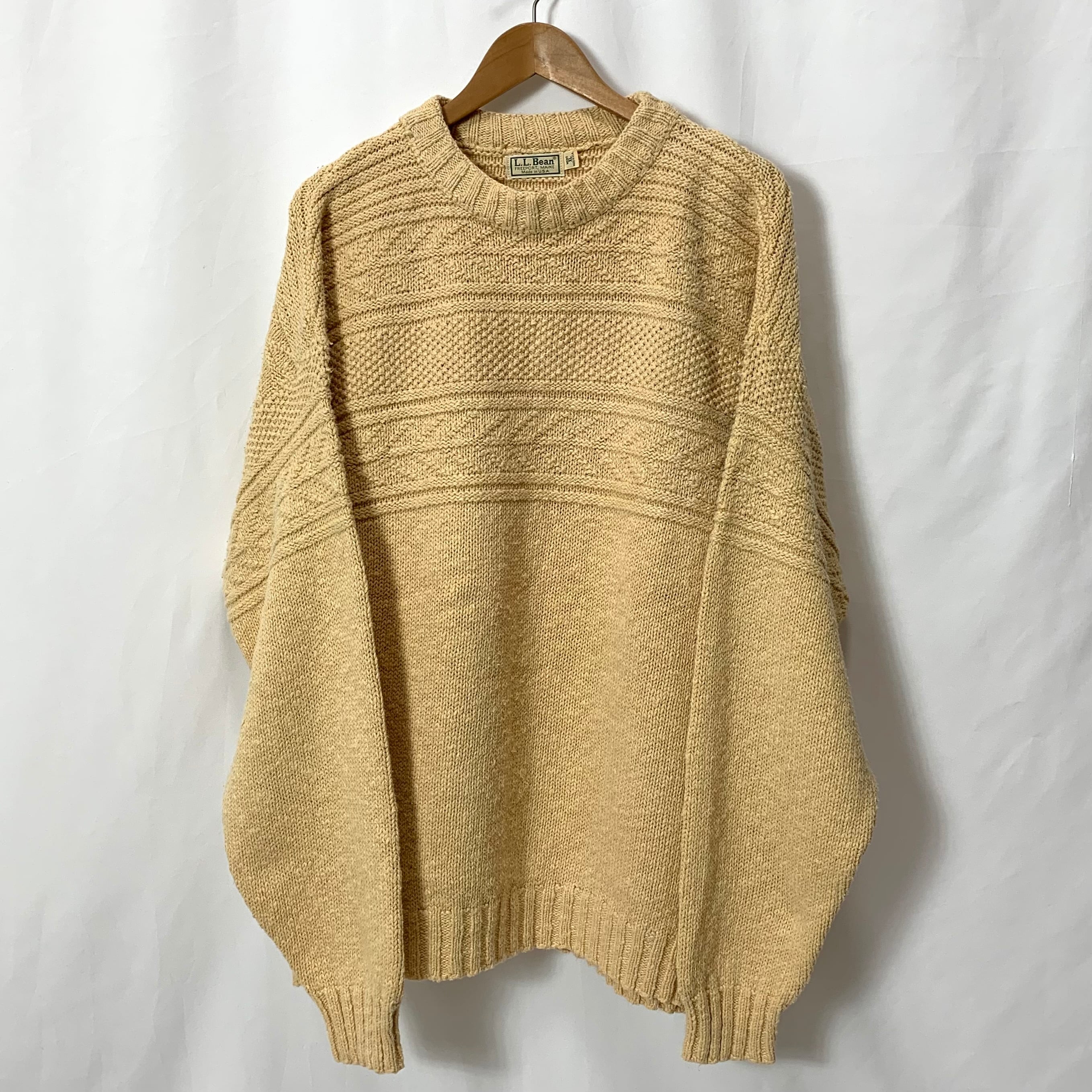 vintage old 80s 90s L.L.Bean aran pattern cotton knit cotton