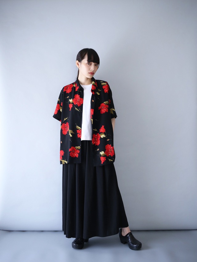 "花柄" black base red flower mode h/s shirt