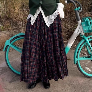 CHECKERED A-LINE WRINKLED MAXI DESIGN SKIRT 1color M-16121