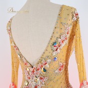 社交ダンス 衣装 スタンダードドレス ドレス スタンダード ワンピース デモ フロート フリル パーティ 発表会 蛍光 ピンク系 オレンジ系 かわいい おしゃれ 豪華 デザイン パーティー 衣装 モダン 美しい フェスティバル イベント 舞台 ステージ