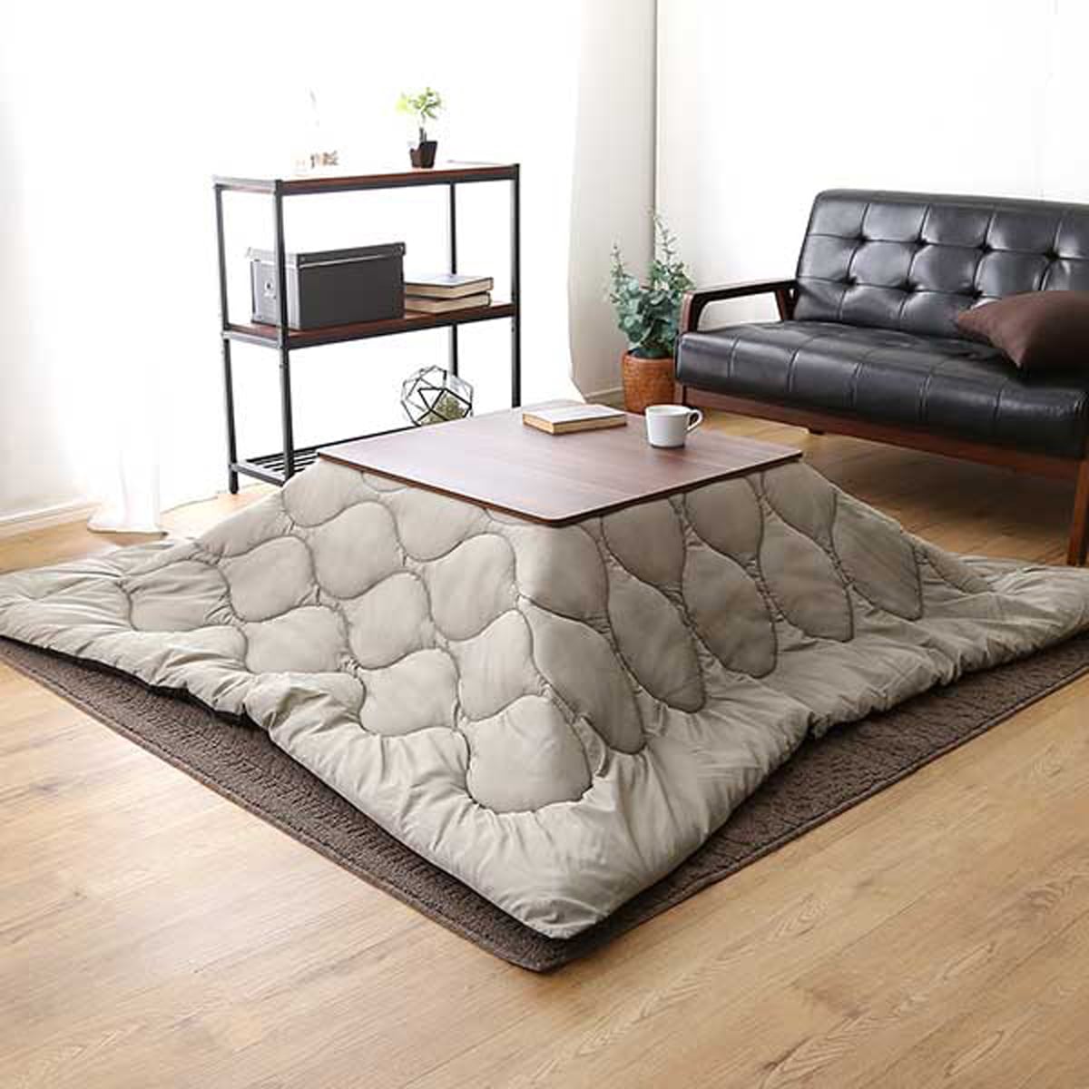 ヴィンテージテイストの木目調こたつ布団セット(ダウン) 正方形(70×70cm幅)SH-01