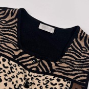 カシミヤ100% Maha Magha マハマハ ゼブラ レオパード アニマル柄 切替 前開き ニット ベスト/マルチ レディース