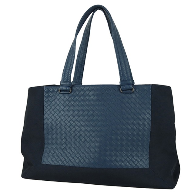 Used BOTTEGA VENETA ボッテガヴェネタ トートバッグ イントレチャート 452662 レザー キャンバス ネイビー A4対応 中古美品