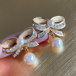 ヴィンテージリボンゴールドパールイヤリング