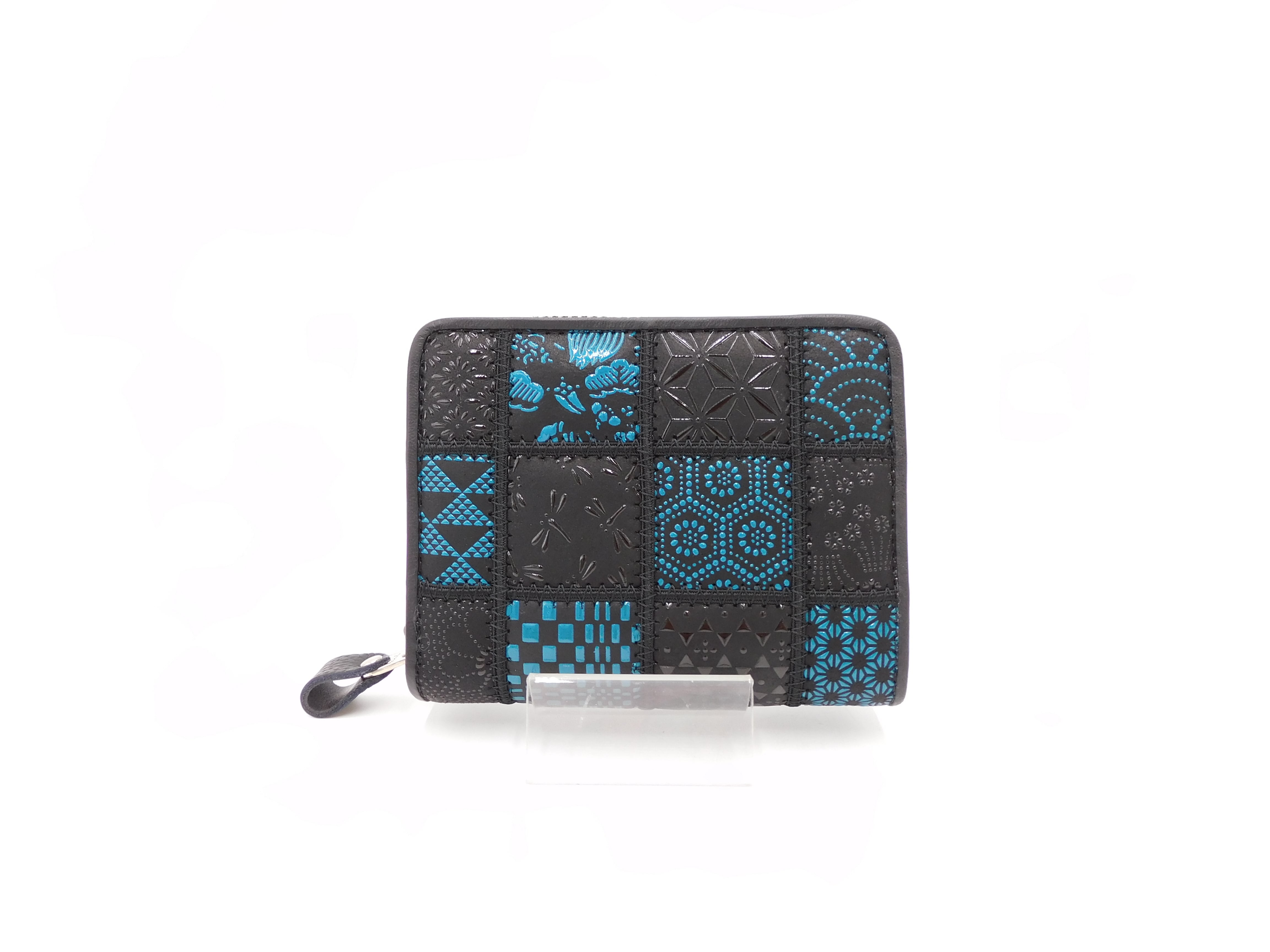 パッチワーク印傳 ラウンド札入 ブルー