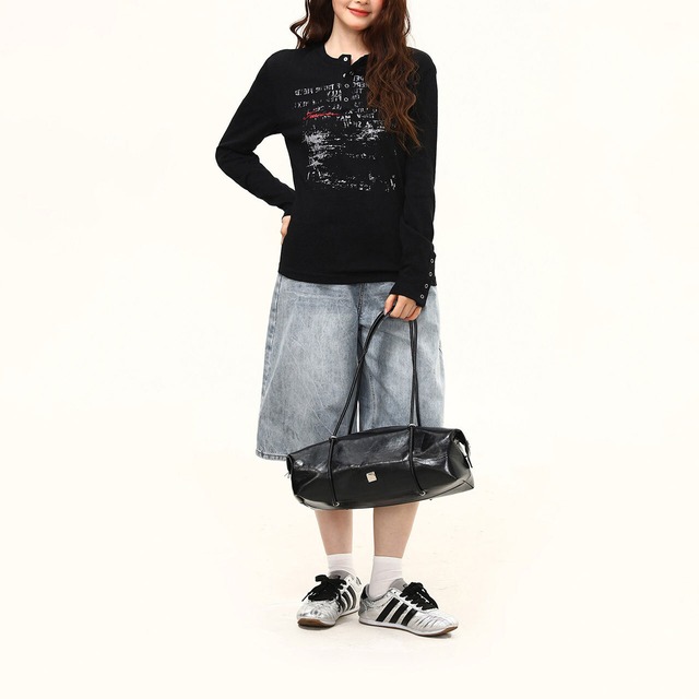 ヴィンテージライクレタリングヘンリーネックTシャツ 2col R02520