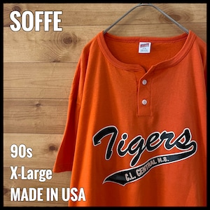 【SOFFE】90s USA製 ベースボール Tシャツ ヘンリーネック ラウンドカット ナンバリング XL US古着