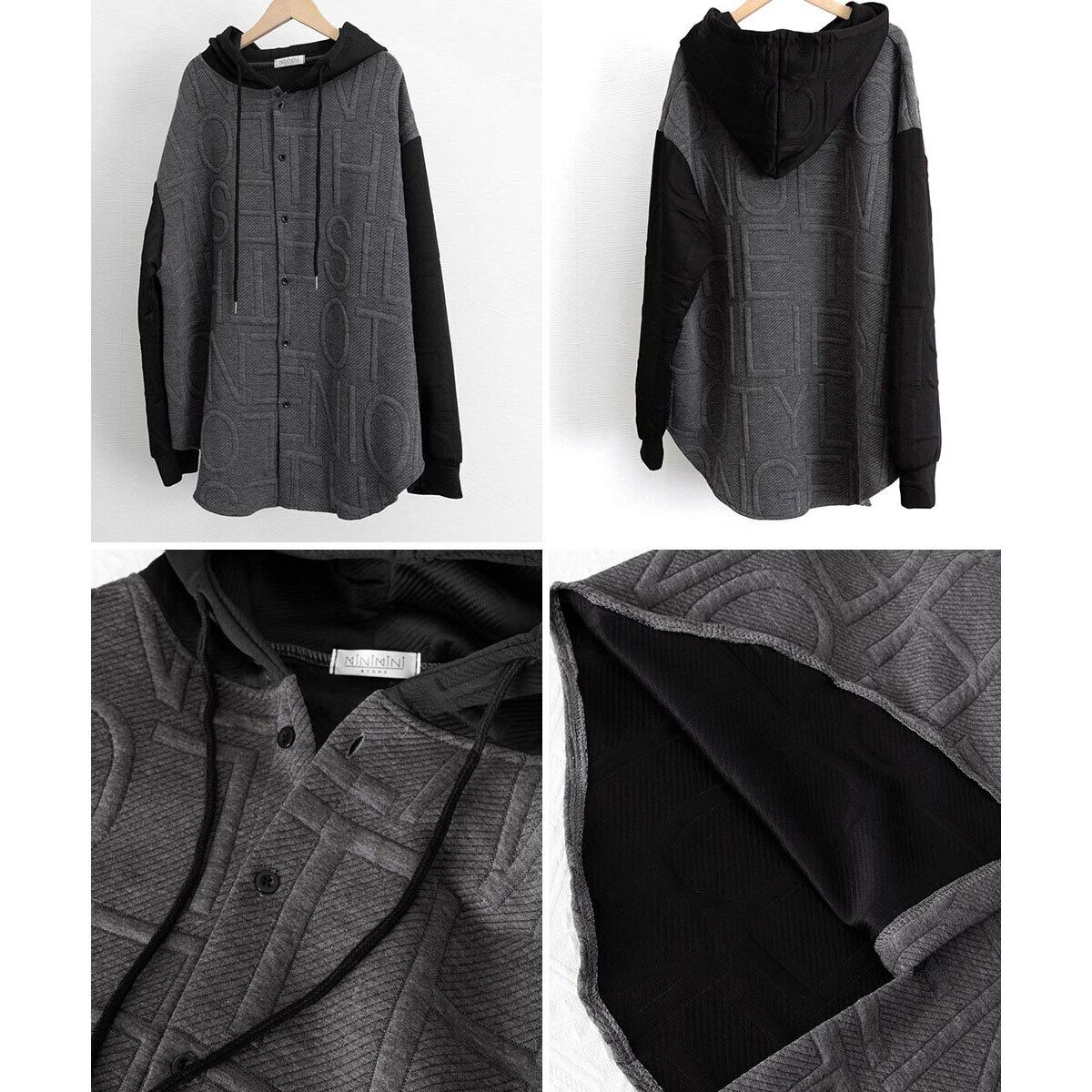 ビッグパーカー エンボスロゴ レディース 春秋 韓国 羽織り おしゃれ 大人 カジュアル ストリート系 オーバーサイズ ゆったり 体型カバー 大人可愛い 大人女子