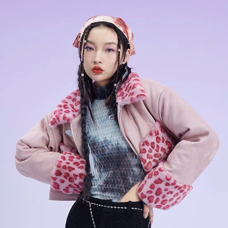 2カラー 】ファー コート ジャケット アウター レオパード ピンク 茶