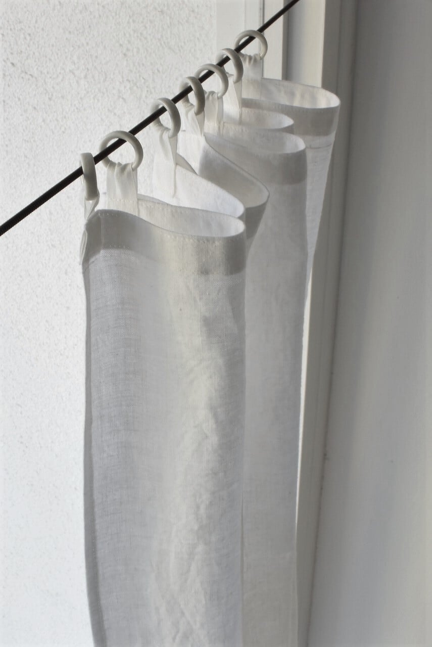 白磁リングの古布カーテン 小窓、暖簾サイズ 白磁リングの古布