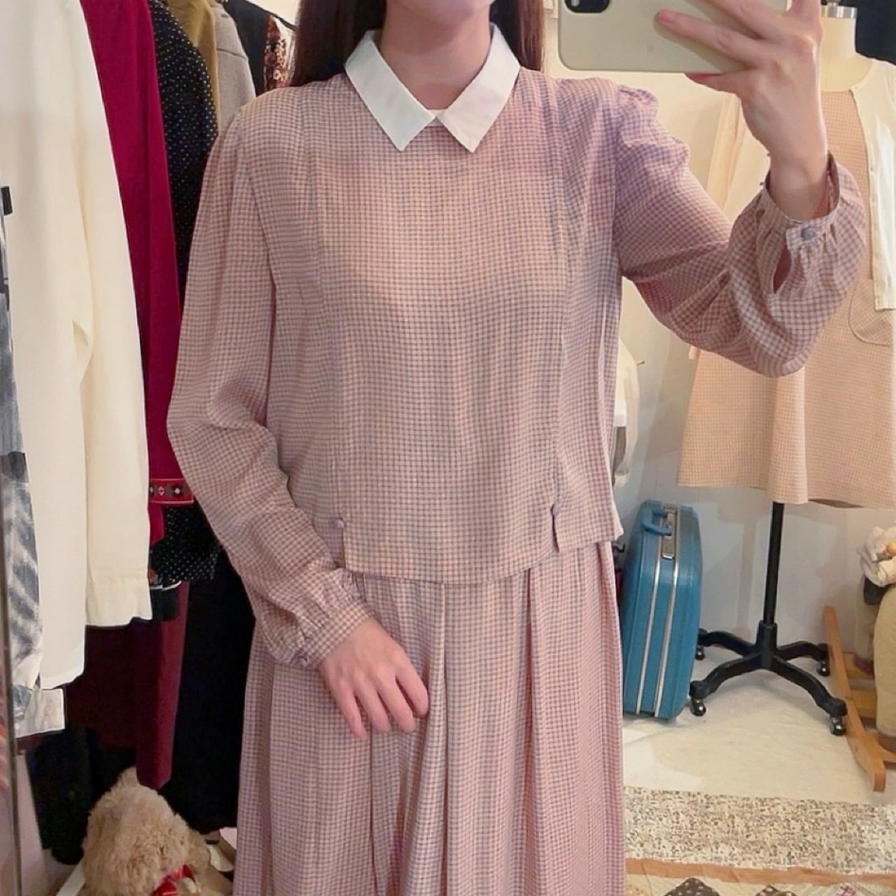 pink check separate one-piece