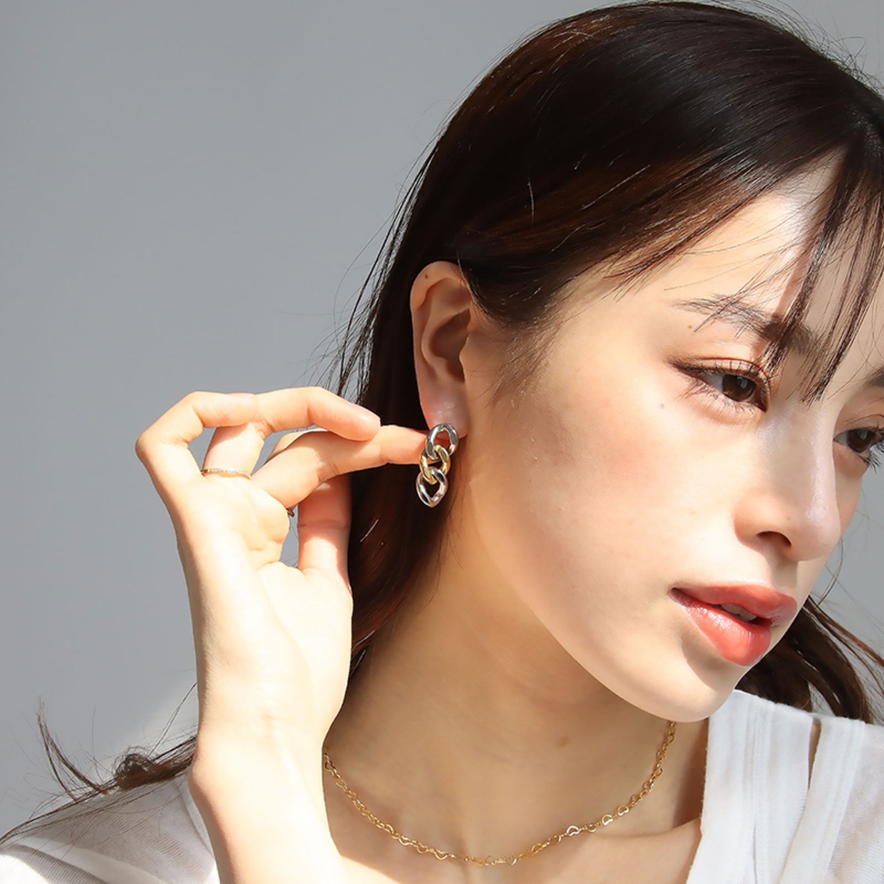 【ネコポス便】ピアス バイカラーチェーンピアス 金属アレルギー サージカルステンレス つけっぱなし 金アレ対応 レディース シルバー ゴールド 2229