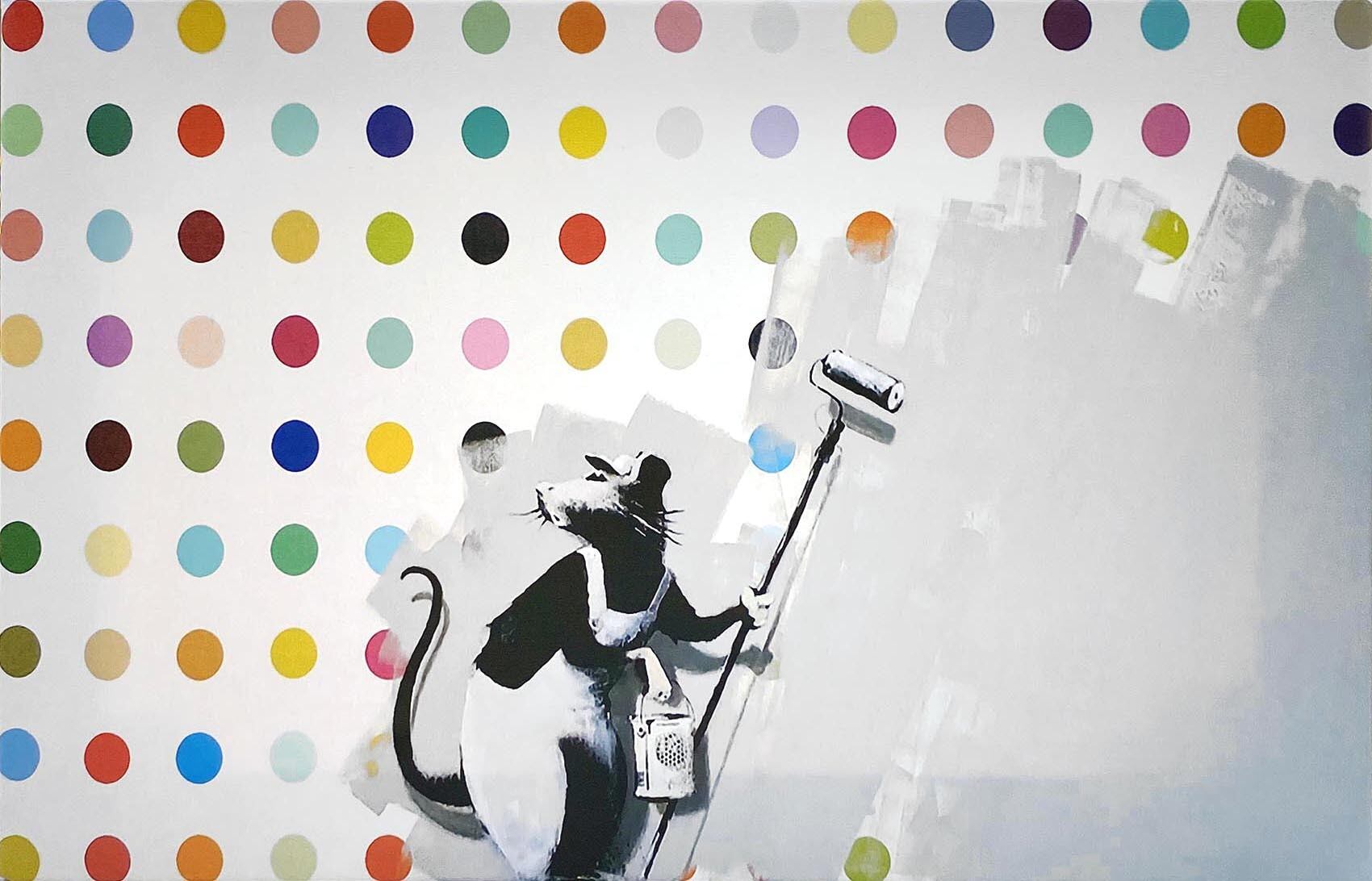 バンクシー「ドット ラット/Dots Rat」展示用フック付きキャンバス