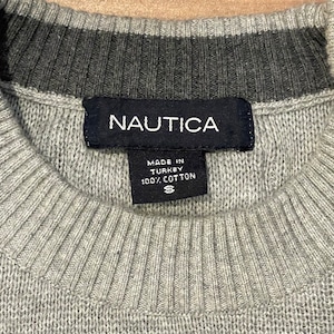 【NAUTICA】トルコ製 ニット セーター ライン 切替 刺繍ロゴ Mサイズ  US古着