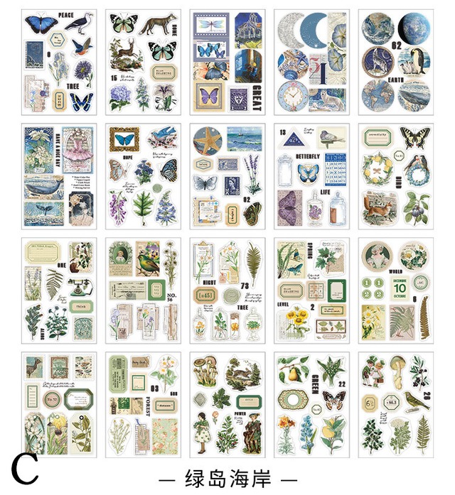 ヴィンテージ図鑑風PETシールブック　20枚入り　岛屿山风シリーズ【Infeel.Me】[IM-4s]