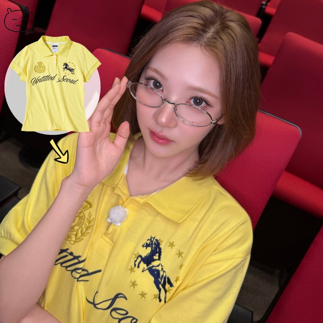 ★Hearts2Hearts ジウ 着用！【UNTITLED SEOUL】アンタイトル クレスト ポロ クロップ 半袖 イエロー