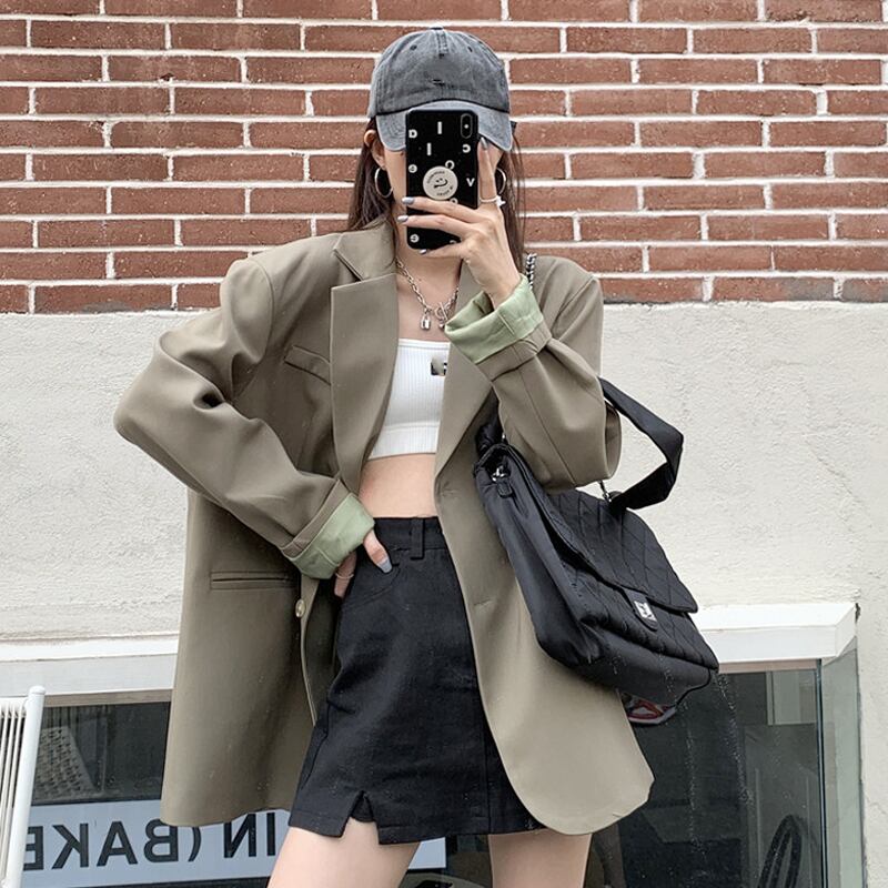 ブレザー スプリングオータムルーズレッドジャケット ストリート 春物 秋物 試着室33948679568