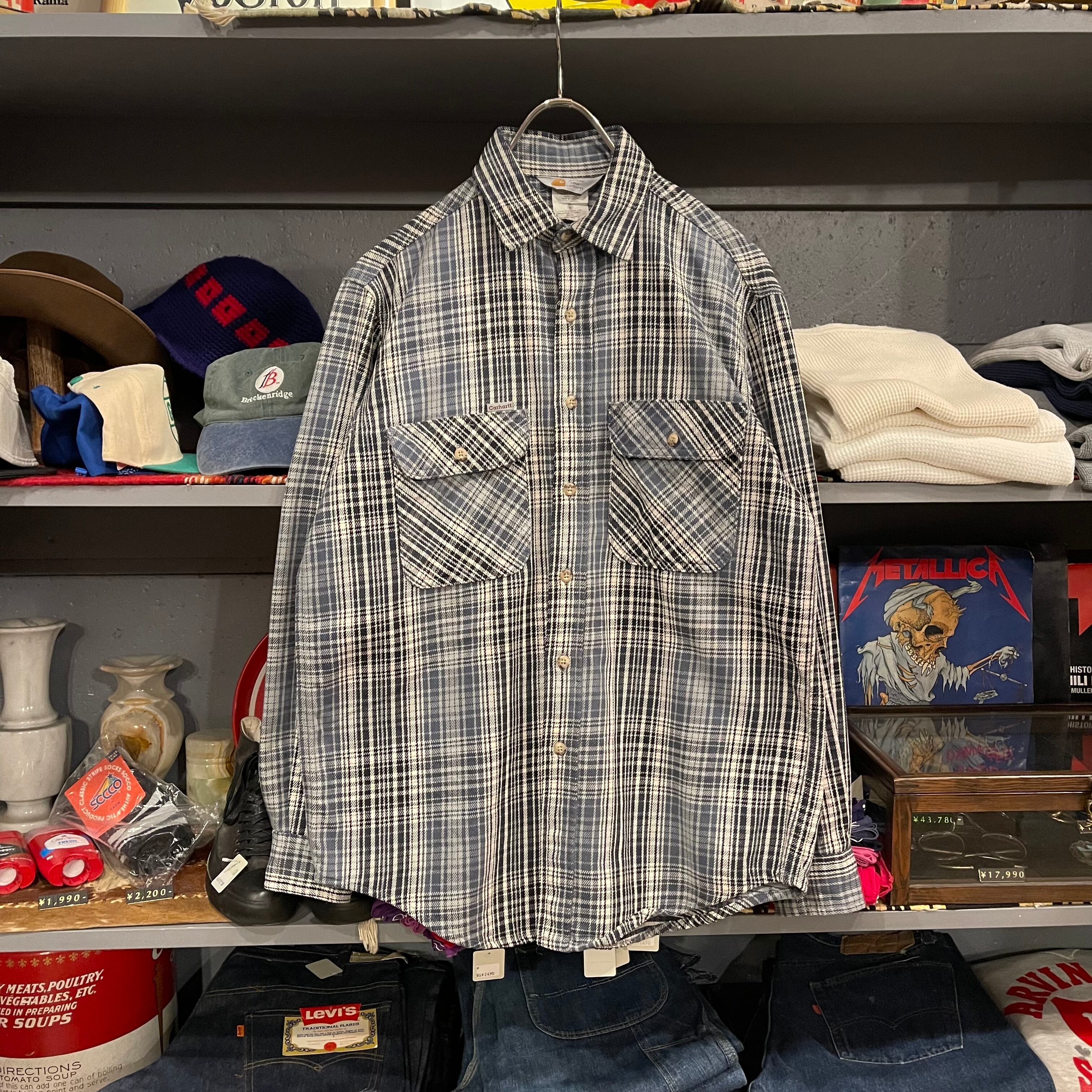 【90's】carhartt ヴィンテージ フランネルシャツ 古着 90s USA製 Carhartt ブルー チェック ヘビー フランネル