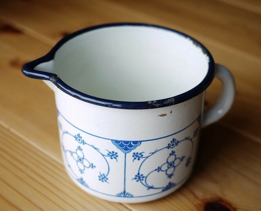 ドイツ Indisch Blau ヴィンテージ ホーロージャグ 水差し 青のパターン