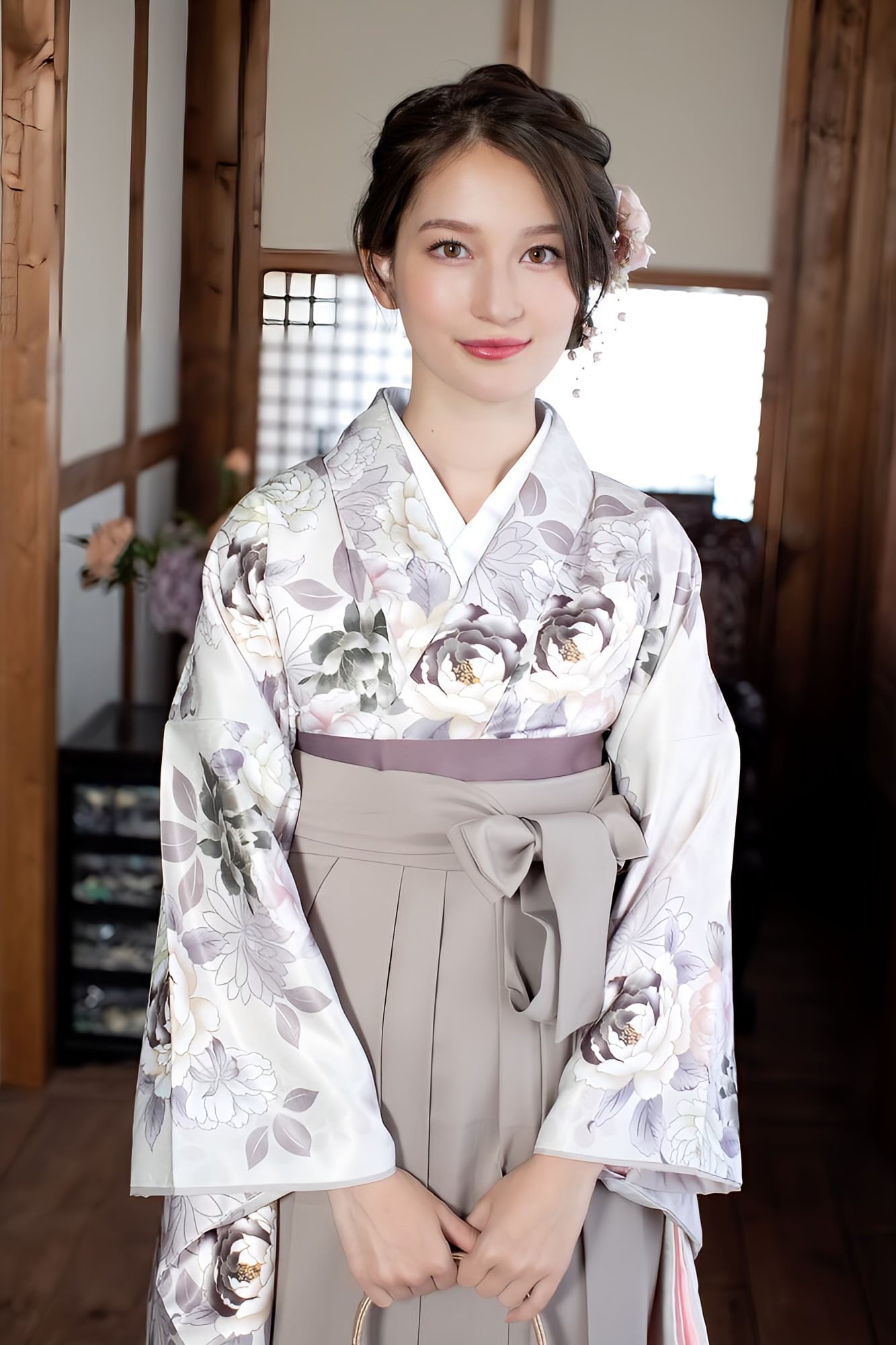 Kimono Sienne 卒業式袴3点セット ライトベージュ 袴 二尺袖着物 袴 卒業式 | Kimono Sienne