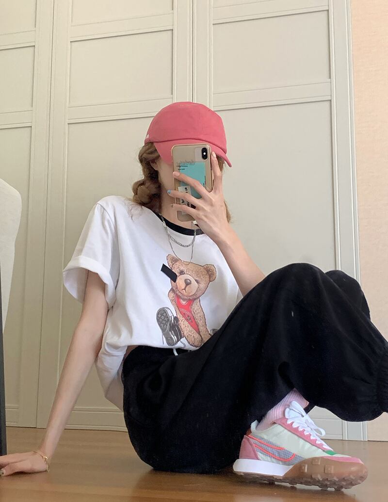 サマー薄手ハイウェストウェストルーズパンツ ストレッチ エラスティック 伸縮 夏物 ブラックストロベリース59572881089