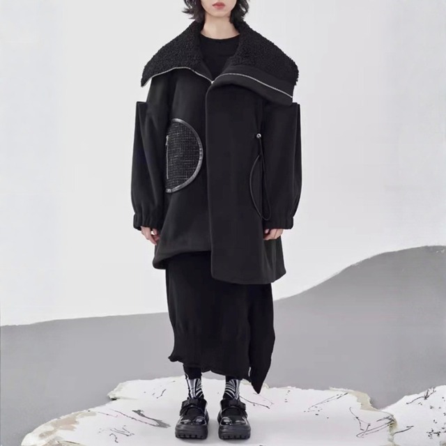 Boa collar asymmetrical coat C1620