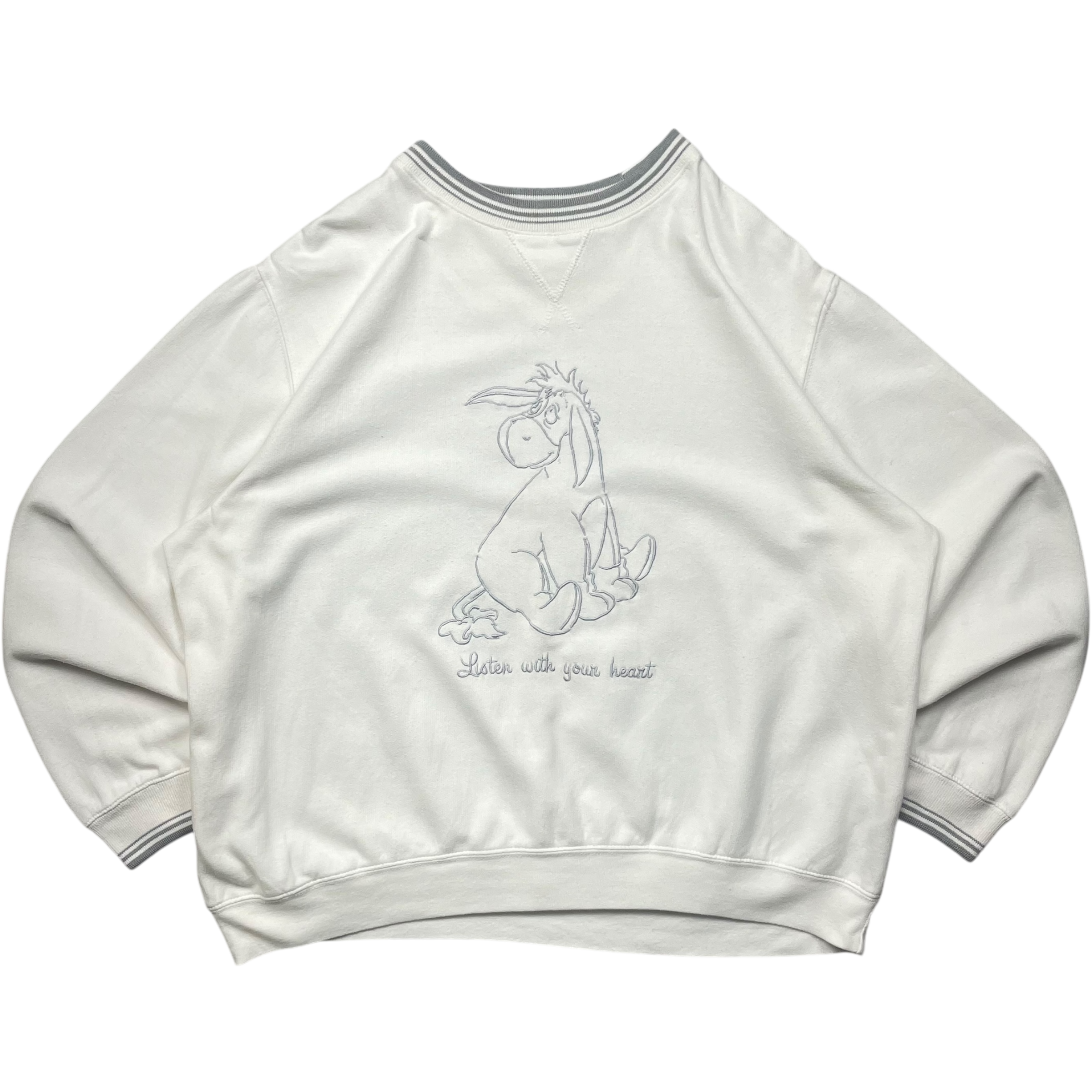 《L》Disney ディズニー くまのプーさん イーヨー 刺繍 スウェット ホワイト no.4863