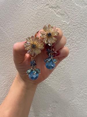 2way bijou flower blue [earring]