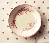 1890s~ Sarreguemines favori 薔薇色の小鳥と薔薇色の実とデザートプレート