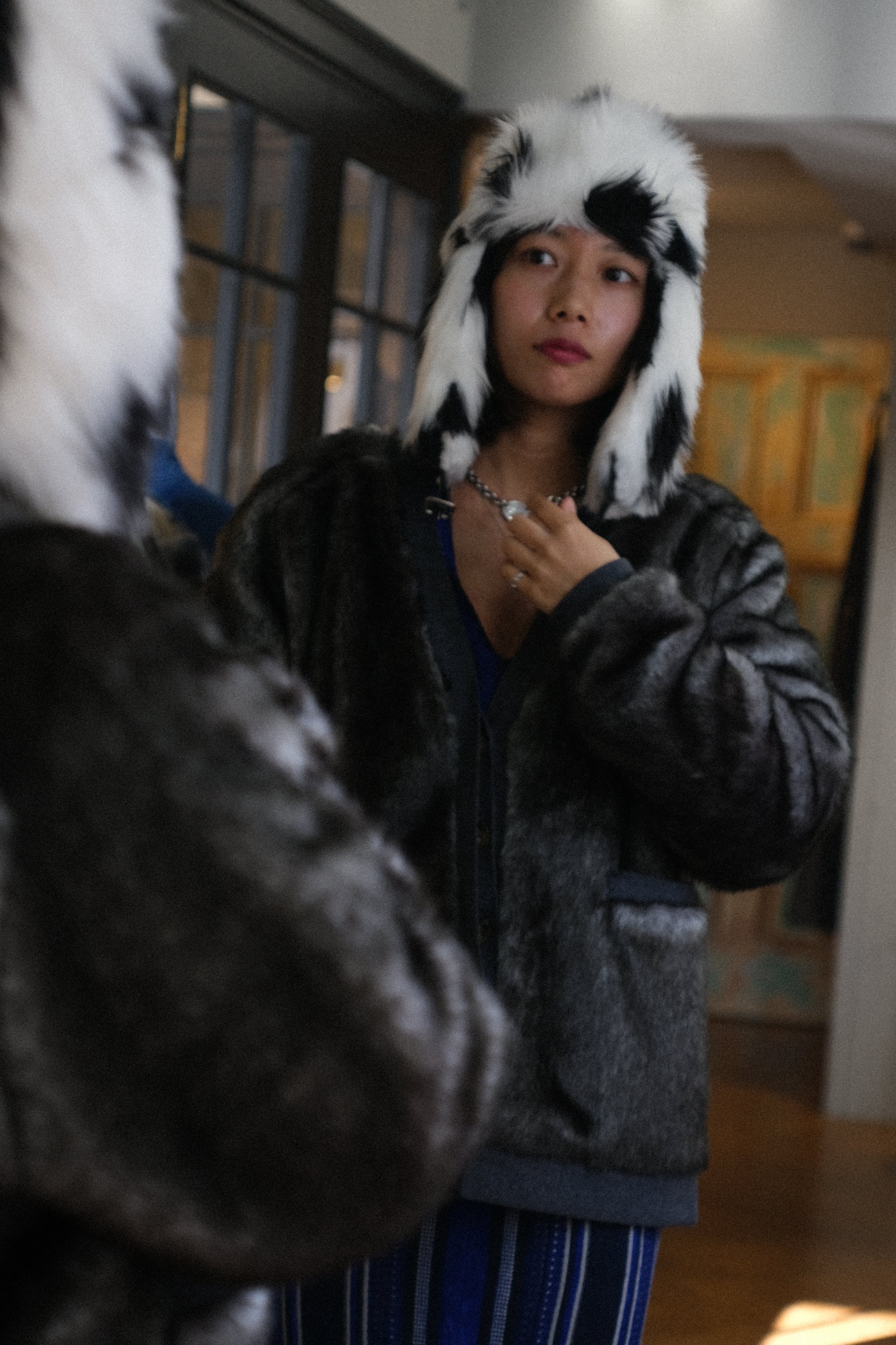 VIVIANO / H05 Heart Pattern Fur Aviator