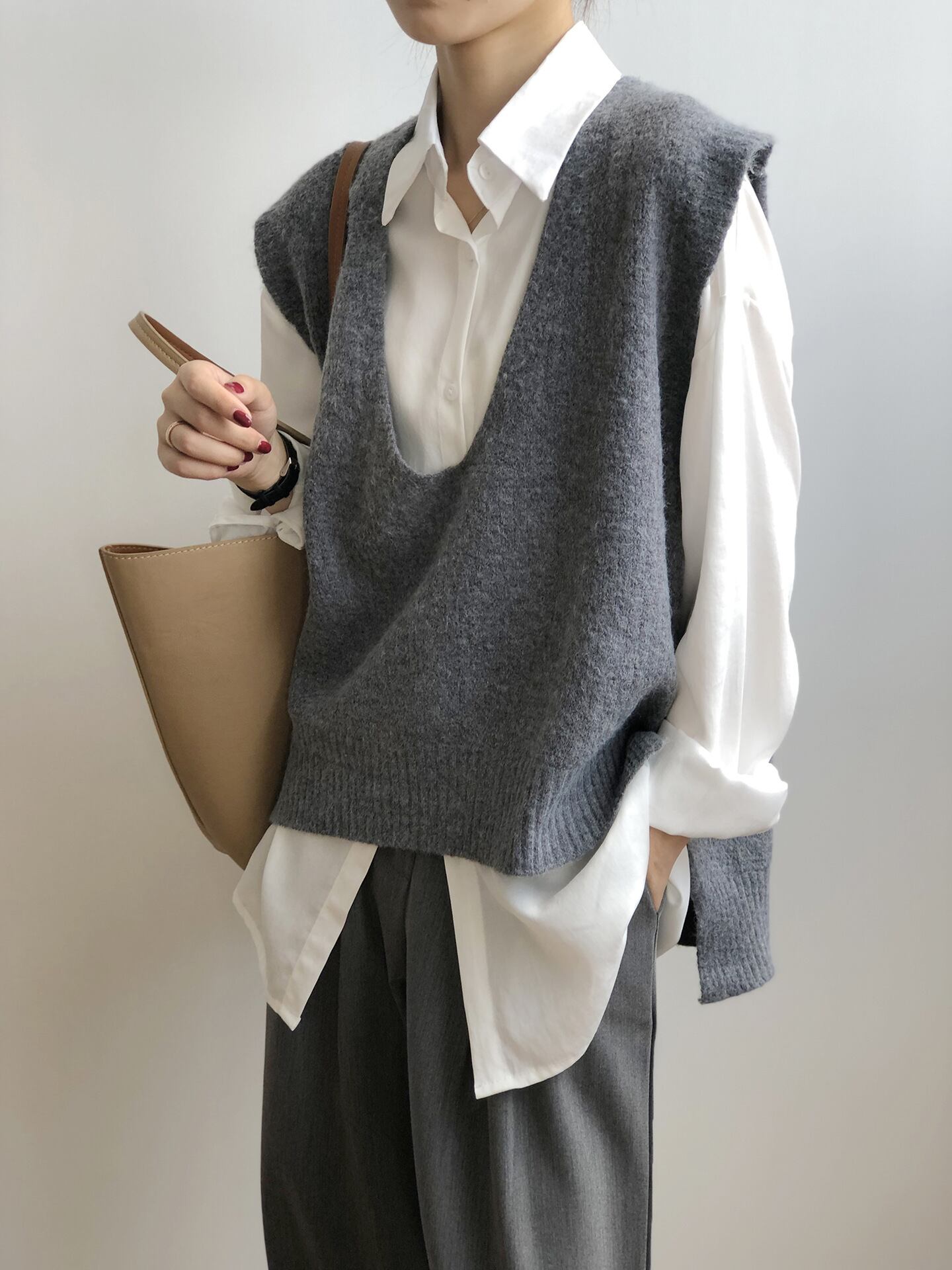 (5color)Vネックゆるニットベスト