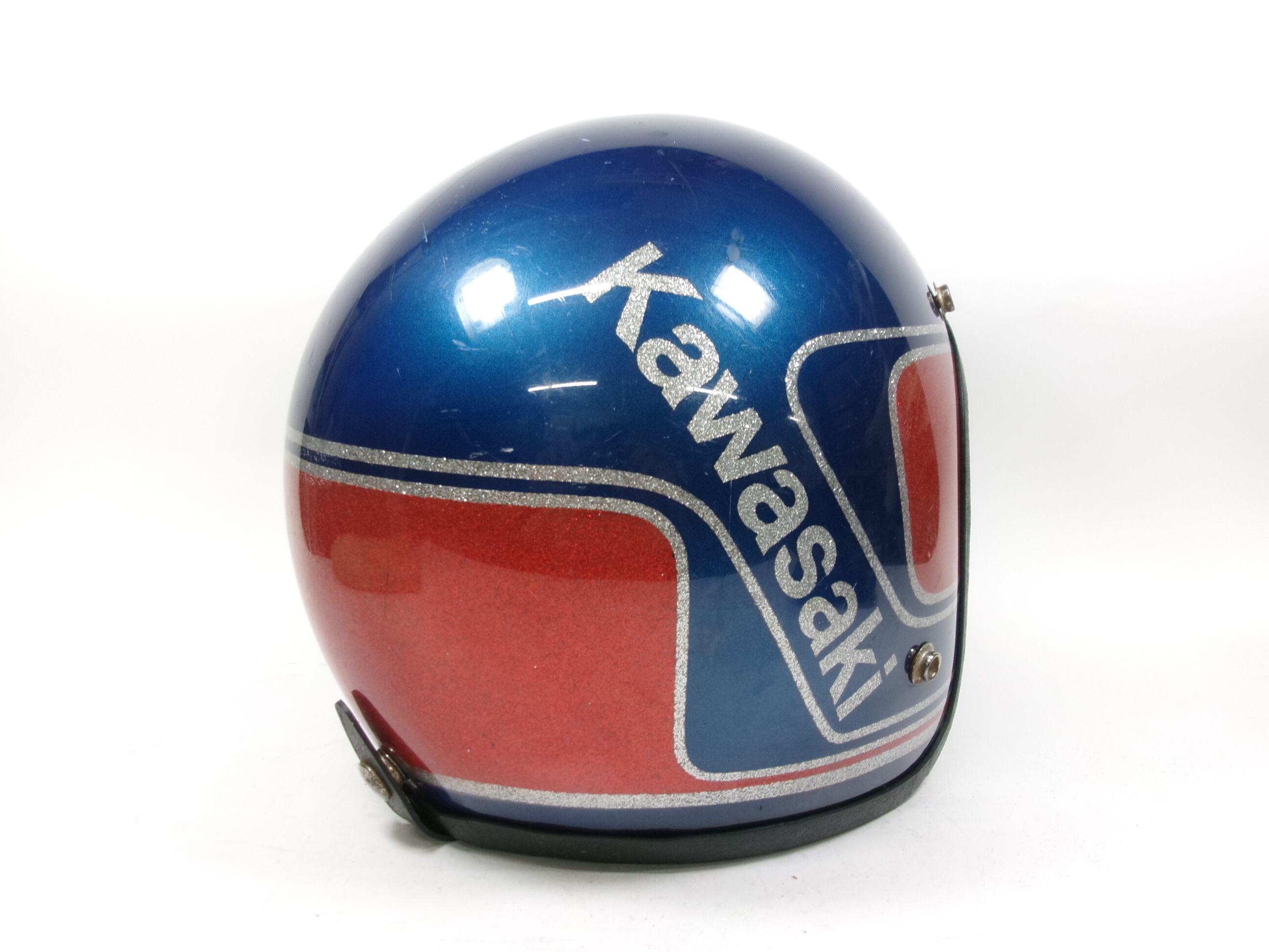 70s KAWASAKI ジェットヘルメット 目深加工済み L ☆ 70年代 当時物 
