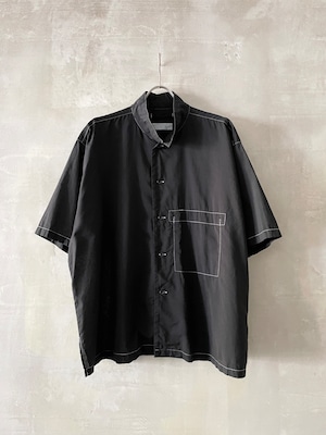 T/f Lv4 cupro cotton lawn striped half sleeve shirt - complete black garment dyed